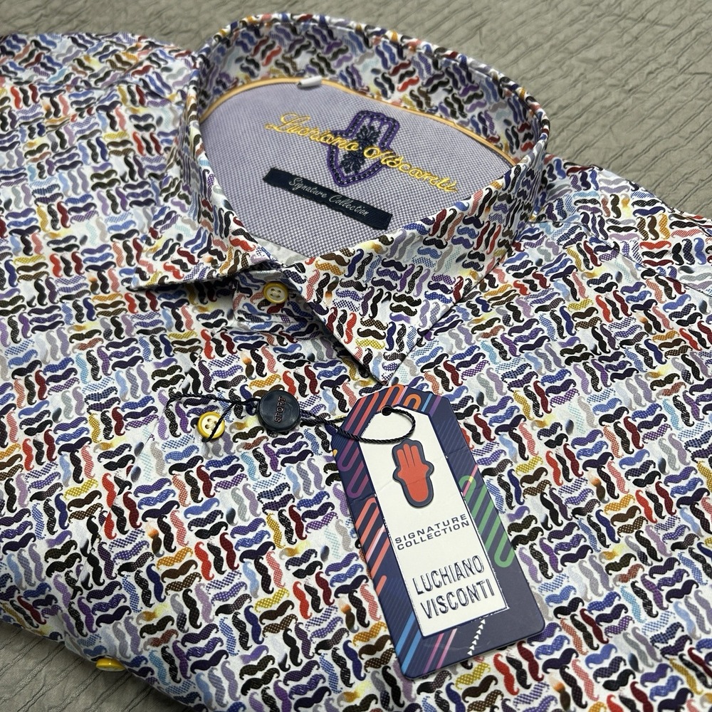 Luchiano Visconti Signature Collection Men's 3XL Short Sleeve Fun Mustache Print